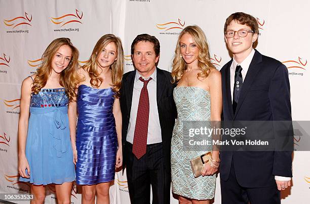 Aquinnah Fox, Schuyler Fox, Michael J. Fox, Tracy Pollan and Sam Fox attend the "A Funny Thing Happened on the Way to Cure Parkinson's" benefit at...