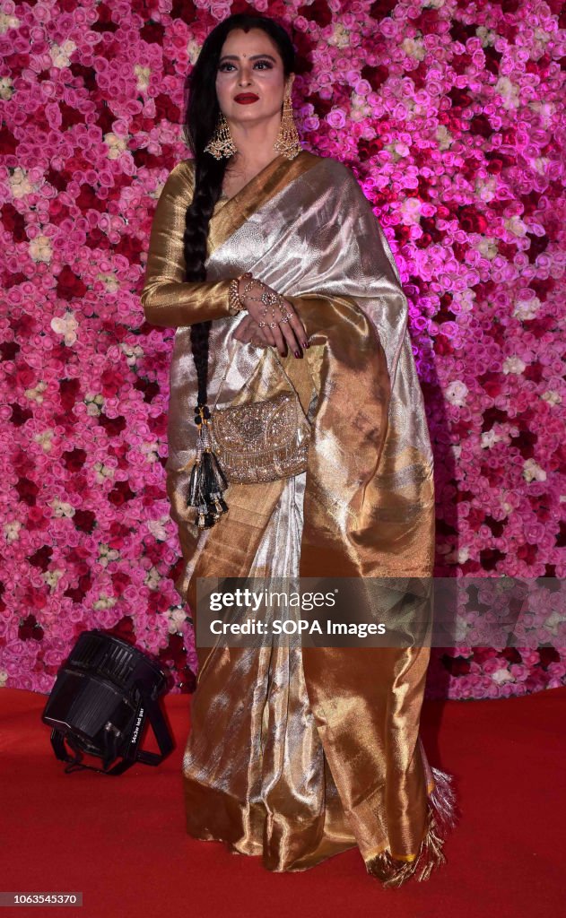 Actress Rekha seen on the red carpet during the LUX GOLDEN...