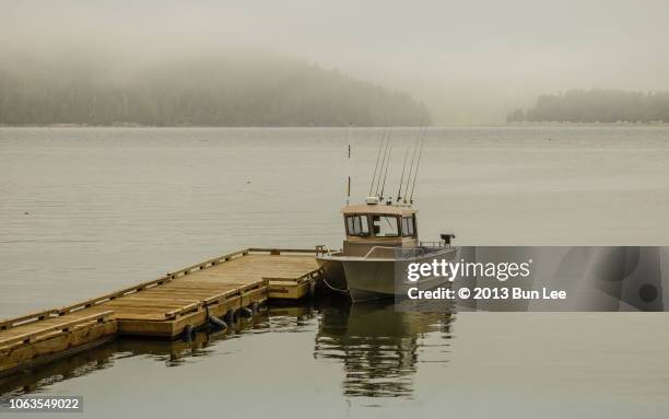 fishing boat by the dock - bc commercial fishing boats stock pictures, royalty-free photos & images