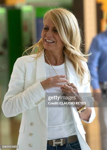 Chilean former Miss Universe and ex-wife of former Argentine president Carlos Menem, Cecilia Bolocco is pictured after offering a press conference at...