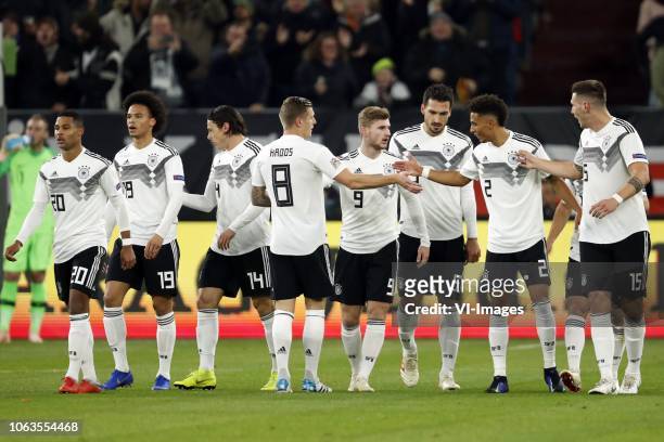 Serge Gnabry of Germany, Leroy Sane of Germany, Nico Schulz of Germany, Toni Kroos of Germany, Timo Werner of Germany, Mats Hummels of Germany, Thilo...