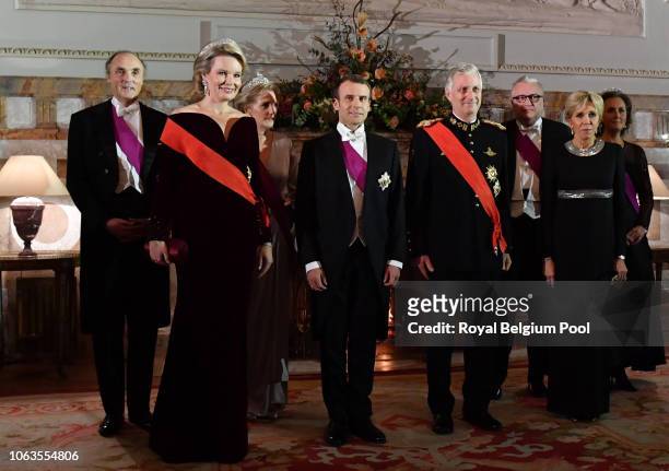 Prince Lorenz, Queen Mathilde, Princess Astrid, President of France Emmanuel Macron, King Philip of Belgium, Prince Laurent and First Lady of France...