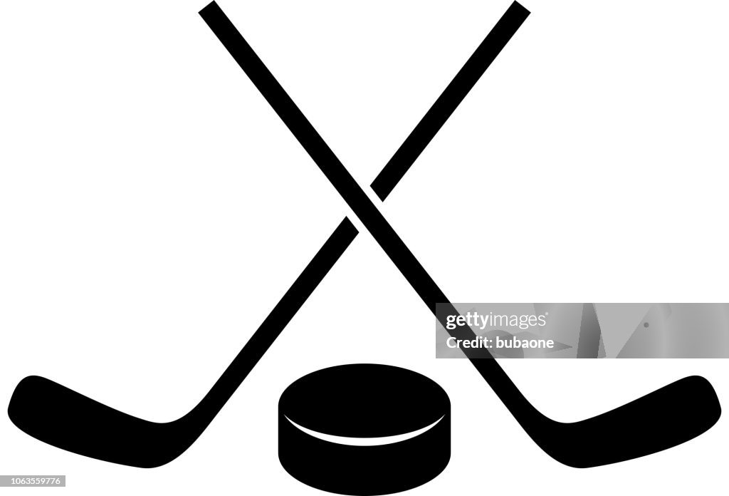 Hockey Stick and Puck Icon with Long Shadow