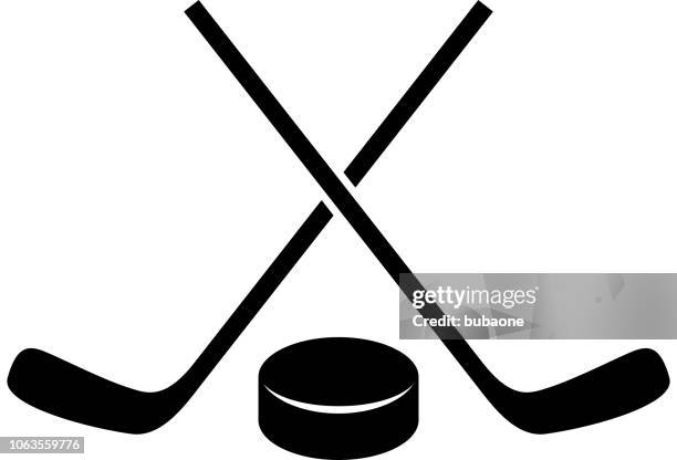 hockey stick and puck icon with long shadow - hockey stick and puck stock illustrations