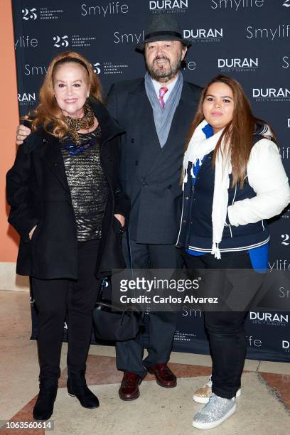 Actress Fedra Lorente, Miguel Morales and Alejandra Morales attend the Smylife collection Beauty Art IV charity auction at the Thyssen Museum on...