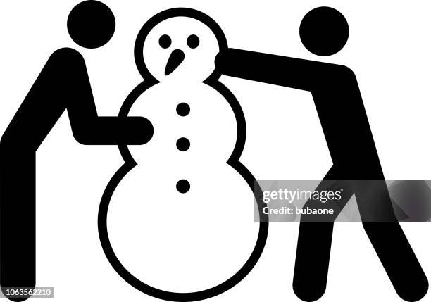 people building a snowman icon with long shadow - building a snowman illustration stock illustrations