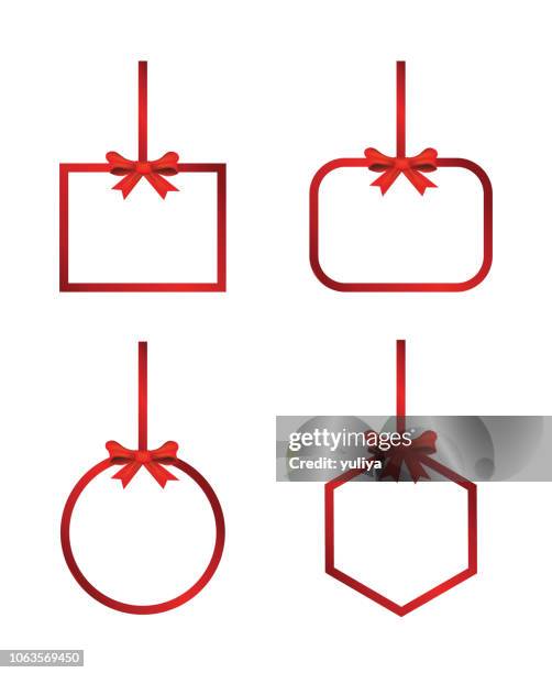 red hanging frame, banner with bow and ribbon - christmas border stock illustrations
