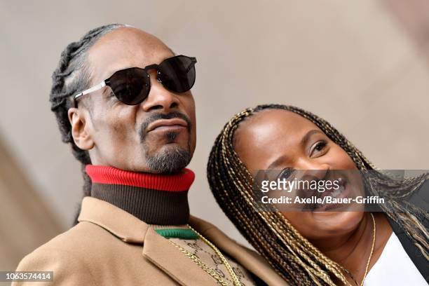 Snoop Dogg and Shante Broadus attend the ceremony honoring Snoop Dogg with star on the Hollywood Walk of Fame on November 19, 2018 in Hollywood,...