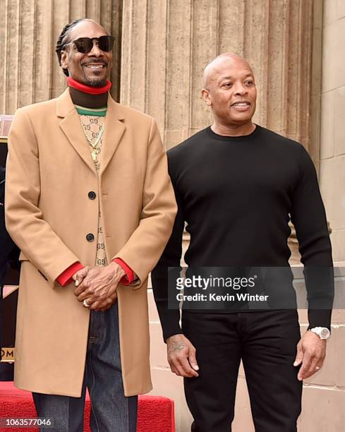 Snoop Dogg, with Dr. Dre is honored with a star on The Hollywood Walk Of Fame on Hollywood Boulevard on November 19, 2018 in Los Angeles, California.