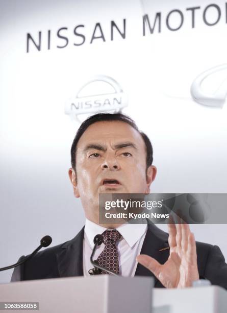 File photo shows Nissan Motor Co. President Carlos Ghosn meeting the press in Yokohama in May 2016 to announce the automaker's earnings results for...