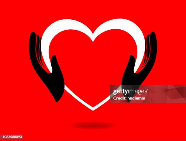 vector heart frame in hand icon concept - language interpreter stock illustrations