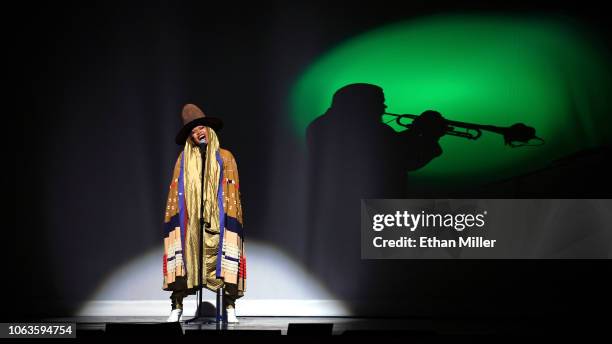 Erykah Badu performs onstage during the 2018 Soul Train Awards, presented by BET, at the Orleans Arena on November 17, 2018 in Las Vegas, Nevada.