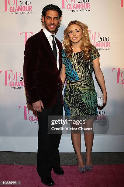 Actor Erick Elias and his wife Karla Guindi attend the Top Glamour Awards 2010 pink carpet at Casino Del Bosque on October 28, 2010 in Mexico City,...