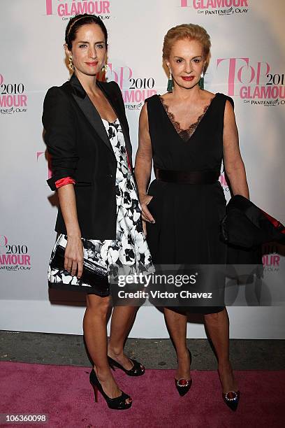 Designer Carolina Herrera and her daughter Carolina Adriana Herrera attend the Top Glamour Awards 2010 pink carpet at Casino Del Bosque on October...