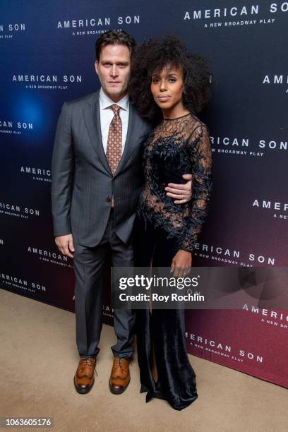 Steven Pasquale and Kerry Washington attend "American Son" opening night after party at Brasserie 8 1/2 on November 04, 2018 in New York City.