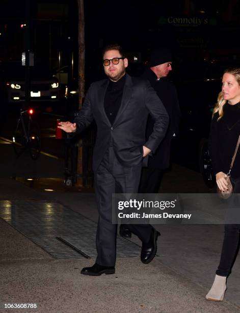 Jonah Hill arrives to the 2018 Museum of Modern Art Film Benefit: A Tribute To Martin Scorsese at Museum of Modern Art on November 19, 2018 in New...