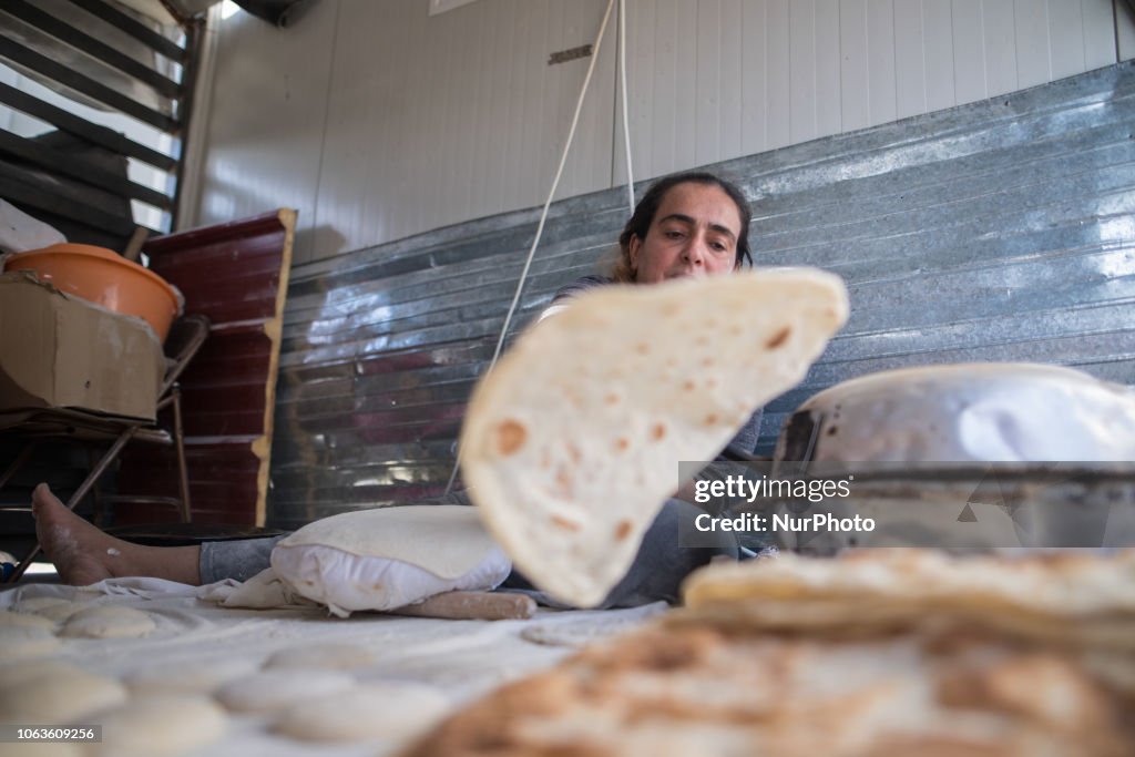 Refugee Making Bread In Diavata Camp