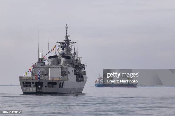 Greek frigate Hydra F-452, the lead ship of Hydra-class frigate and flagship for the Hellenic Navy as seen in Thessaloniki city, during the...