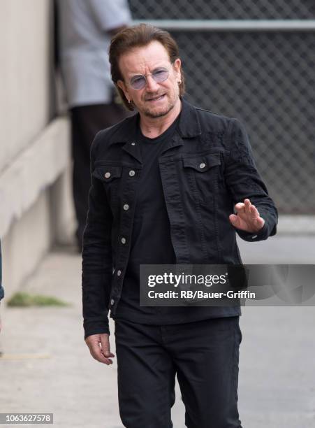 Bono is seen at 'Jimmy Kimmel Live' on November 19, 2018 in Los Angeles, California.