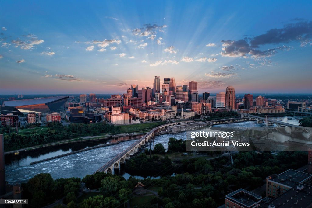 Minneapolis at Sunrise - Aerial View