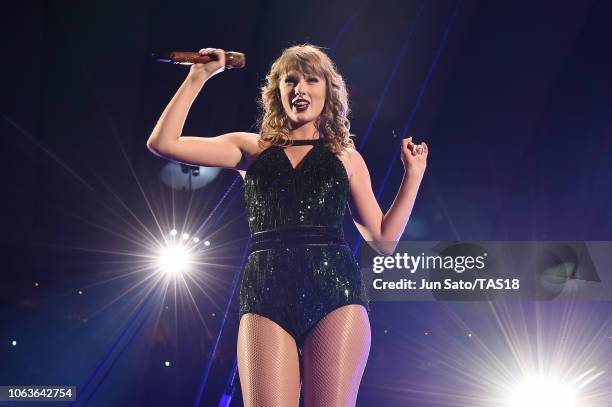 Taylor Swift performs at Taylor Swift reputation Stadium Tour in Japan presented by Fujifilm instax at Tokyo Dome on November 20, 2018 in Tokyo,...