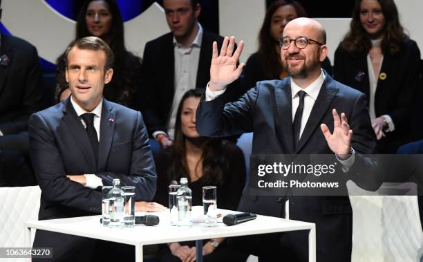 Visite du Président de la République française Emmanuel Macron et de Brigitte Macron, avec le Premier ministre Charles Michel, à Louvain-La-Neuve -...