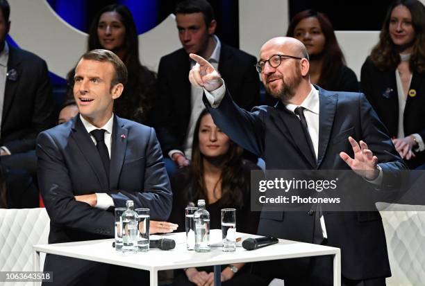 Visite du Président de la République française Emmanuel Macron et de Brigitte Macron, avec le Premier ministre Charles Michel, à Louvain-La-Neuve -...