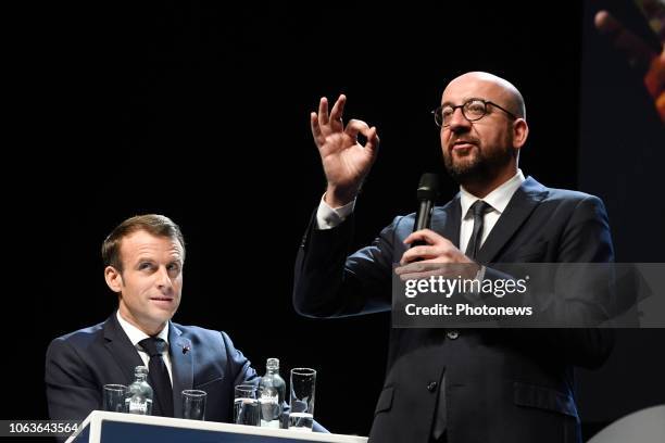 Visite du Président de la République française Emmanuel Macron et de Brigitte Macron, avec le Premier ministre Charles Michel, à Louvain-La-Neuve -...