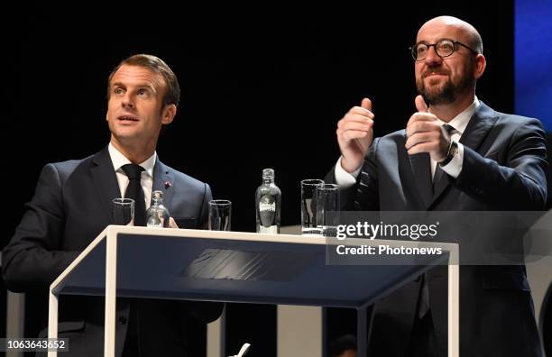 Visite du Président de la République française Emmanuel Macron et de Brigitte Macron, avec le Premier ministre Charles Michel, à Louvain-La-Neuve -...