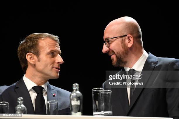 Visite du Président de la République française Emmanuel Macron et de Brigitte Macron, avec le Premier ministre Charles Michel, à Louvain-La-Neuve -...