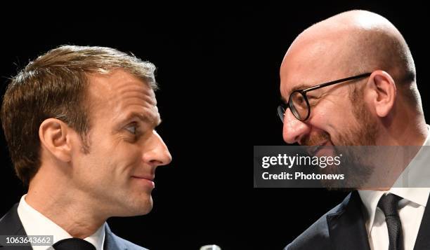 Visite du Président de la République française Emmanuel Macron et de Brigitte Macron, avec le Premier ministre Charles Michel, à Louvain-La-Neuve -...