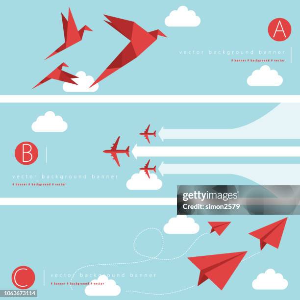 abstract background banner set - paper aeroplane stock illustrations