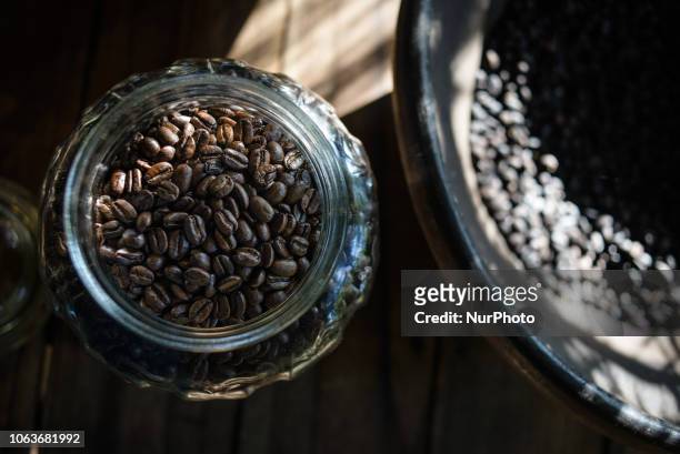 Rosted coffee beans collected from the excrement of civets at Kopi luwak farm and plantation in Ubud District, Bali, Indonesia, on November 20, 2018....