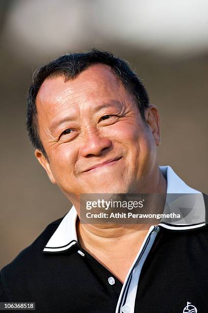 Hong Kong actor Eric Tsang smiles during day four of the Mission Hills Start Trophy tournament at Mission Hills Resort on October 30, 2010 in Haikou,...