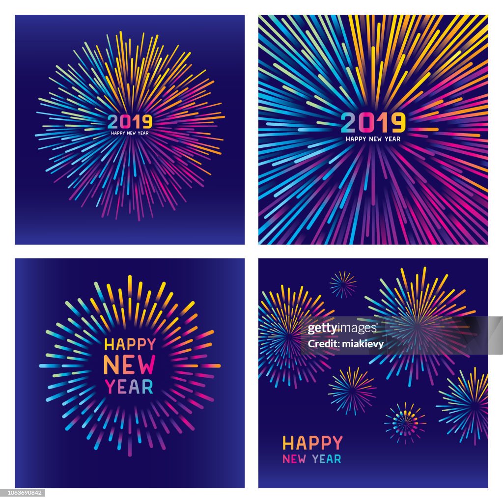 Colorful new year fireworks set