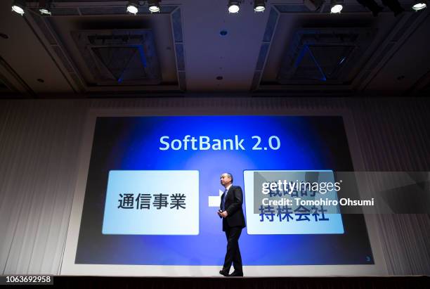 SoftBank Group Corp. Chairman and Chief Executive Officer Masayoshi Son speaks during a press conference on November 5, 2018 in Tokyo, Japan. Son...