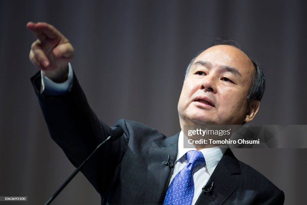 Softbank Chairman Masayoshi Son Speaks To The Press