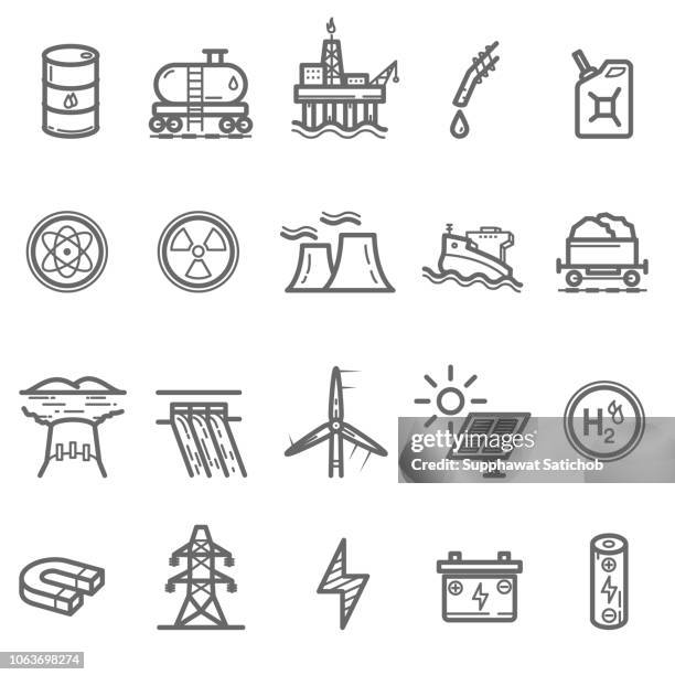 energy and power line icons set - dam icon stock illustrations