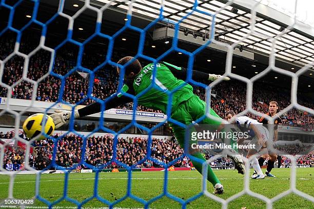 Paul Robinson of Blackburn Rovers is unable to stop Branislav Ivanovic of Chelsea scoring the winning goal during the Barclays Premier League match...