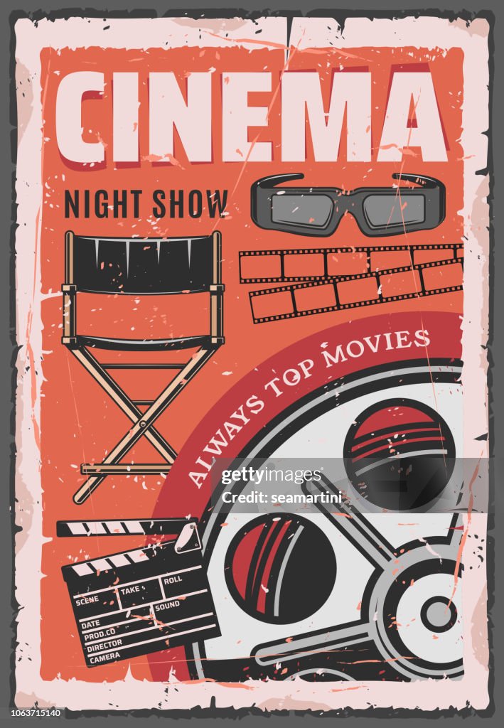 Wall Art Print Cinema night movie, film reel, 3d glasses