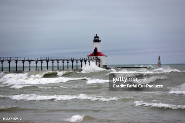 michigan city lighthouse, indiana, usa - indiana nature stock pictures, royalty-free photos & images