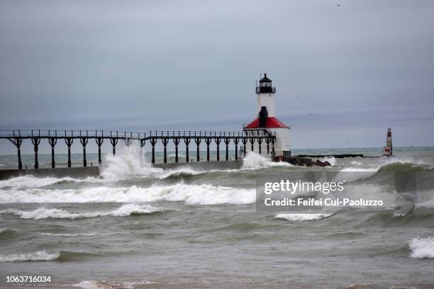 michigan city lighthouse, indiana, usa - indiana nature stock pictures, royalty-free photos & images