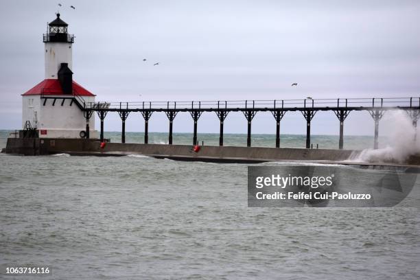michigan city lighthouse, indiana, usa - michigan city indiana stock pictures, royalty-free photos & images