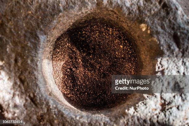 Roasting place for coffee beans collected from the excrement of civets at Kopi luwak farm and plantation in Ubud District, Bali, Indonesia, on...