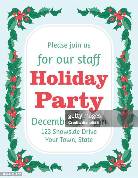 party invitation with holly and berries - office party stock illustrations