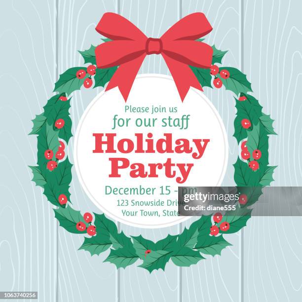 party invitation with holly and berries - office party stock illustrations