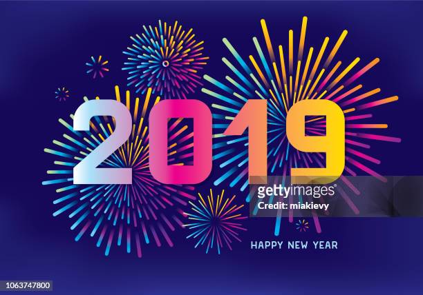 new year fireworks - new year new you 2019 stock illustrations