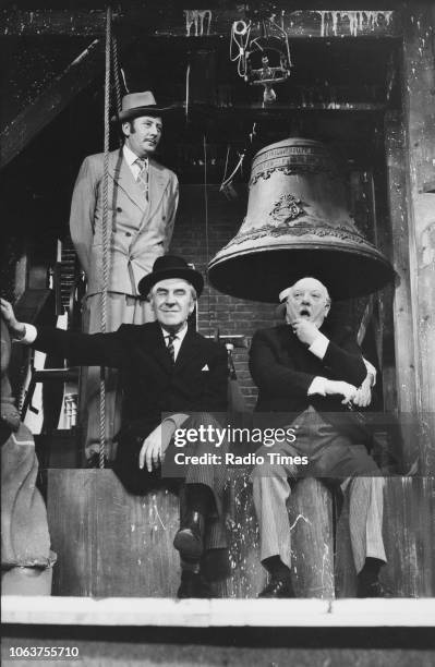 Actors James Beck , John Le Mesurier and Arthur Lowe in a bell tower, in a scene from the episode 'Time on My Hands' of the television sitcom 'Dad's...