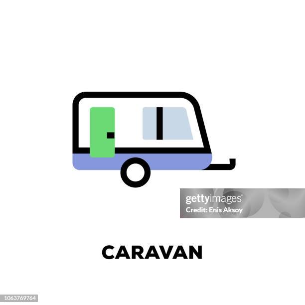 caravan line icon - manufactured housing stock illustrations