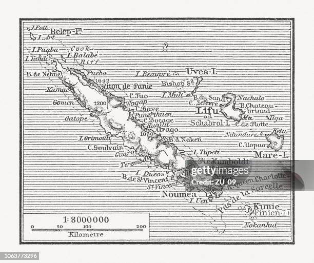 map of new caledonia and the loyalty islands, published 1897 - new caledonia stock illustrations